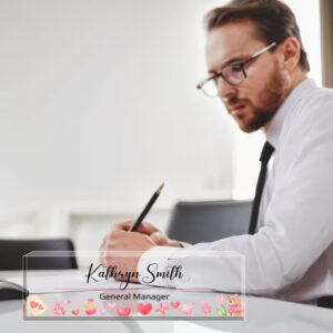 Custom Pink Hearts And Love Mail Acrylic Desk Name Plate