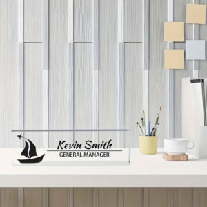Personalized Black Sailboat Silhouette Acrylic Desk Name Plate