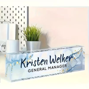 Custom Abstract Blue Marble Alcohol Ink Acrylic Desk Name Plate