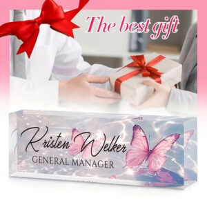 Personalized Elegant Pink Butterfly Acrylic Desk Name Plate