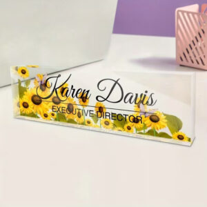 Custom Vibrant Sunflowers Acrylic Desk Name Plate