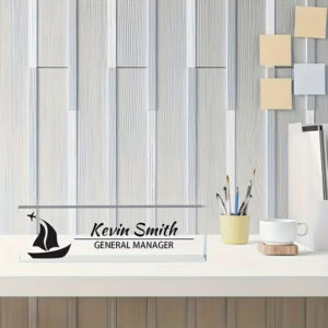Custom Black Sailboat Silhouette Acrylic Desk Name Plate