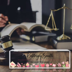 Custom Cute Pink Hearts And Love Elements Acrylic Desk Name Plate