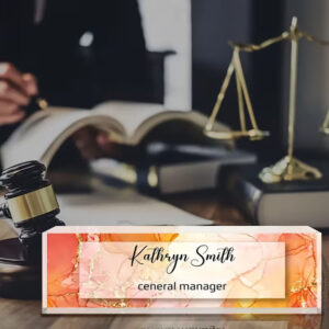 Personalized Orange And Pink Marble Alcohol Ink Acrylic Desk Name Plate