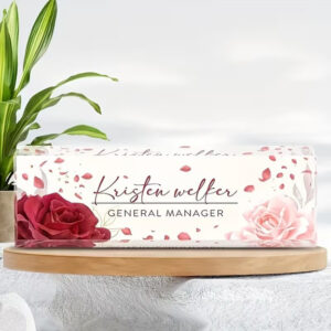 Personalized Red And Pink Roses Floral Acrylic Desk Name Plate