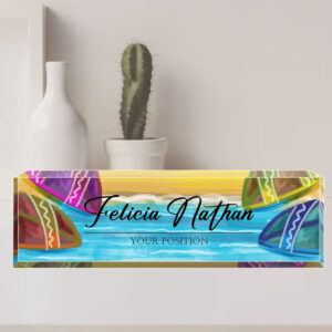 Personalized Vibrant Watercolor Sailboats Ocean Acrylic Desk Name Plate