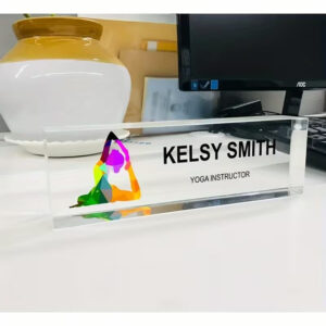 Personalized Colorful Geometric Yoga Pose Acrylic Desk Name Plate