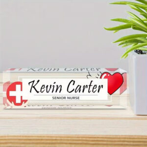 Custom Red Heart And Cross Nurse Acrylic Desk Name Plate