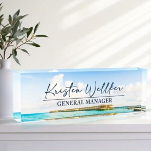 Personalized Tropical Maldives Ocean Beach Resort Acrylic Desk Name Plate
