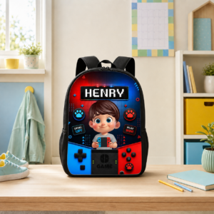 Unique Custom School Backpack 3D Printed Gamer Console Design for Students with Personalized Name