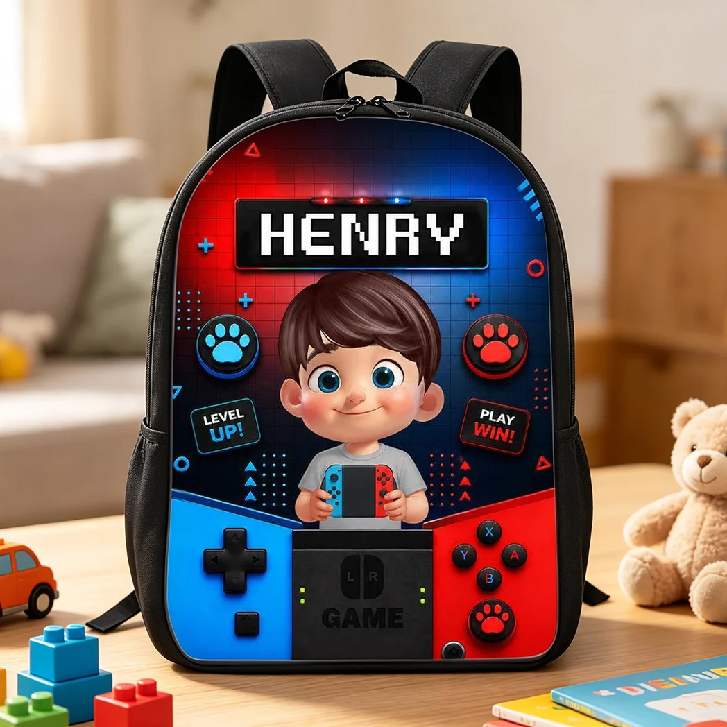 Unique Custom School Backpack 3D Printed Gamer Console Design for Students with Personalized Name 4 Unique Custom School Backpack 3D Printed Gamer Console Design for Students with Personalized Name