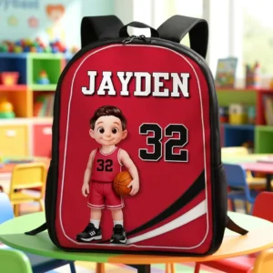 Custom School Backpack Printed Basketball Player Design for Students and Athletes with Personalized Name and Number