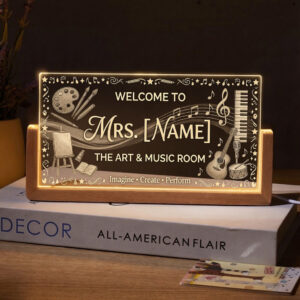 Personalized Classic Art and Music Room Teacher Desk Name Plate with LED Base