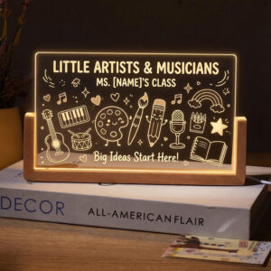 Personalized Cute Little Artists and Musicians Teacher Desk Name Plate with LED Base