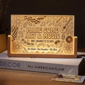 Personalized Groovy Floral Art and Music Teacher Desk Name Plate with LED Base