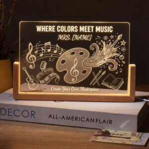 Personalized Paint Palette Art and Music Teacher Desk Name Plate with LED Base