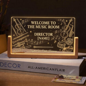 Personalized Vintage Music Room Director Desk Name Plate with LED Base