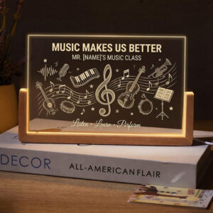 Personalized Musical Instruments Music Teacher Desk Name Plate with LED Base