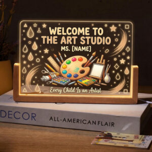 Personalized Colorful Artist Palette Art Teacher Desk Name Plate with LED Base