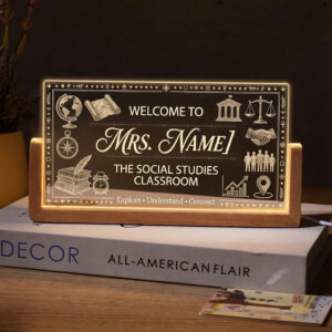 Personalized Classic Social Studies Teacher Desk Name Plate with LED Base