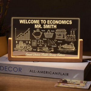 Personalized Economics Classroom Teacher Desk Name Plate with LED Base