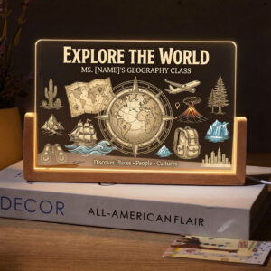 Personalized Civics Classroom Teacher Desk Name Plate with LED Base