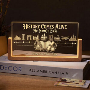 Personalized History Timeline Teacher Desk Name Plate with LED Base