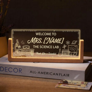 Personalized Classic Science Lab Teacher Desk Name Plate with LED Base