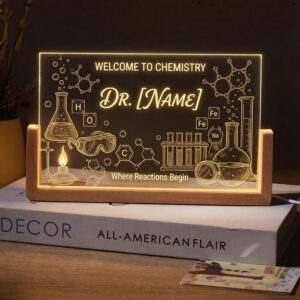Personalized Chemistry Lab Teacher Desk Name Plate with LED Base