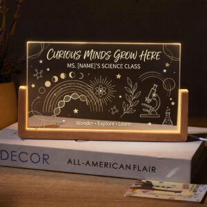 Personalized Boho Rainbow Science Teacher Desk Name Plate with LED Base