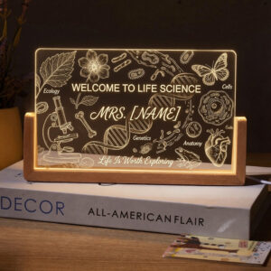 Personalized Botanical Life Science Teacher Desk Name Plate with LED Base