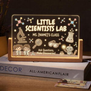 Personalized Cute Little Scientists Teacher Desk Name Plate with LED Base