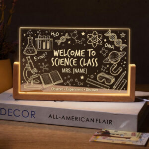 Personalized Science Doodles Teacher Desk Name Plate with LED Base
