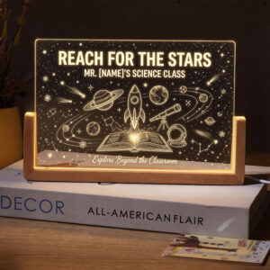 Personalized Space Rocket Science Teacher Desk Name Plate with LED Base