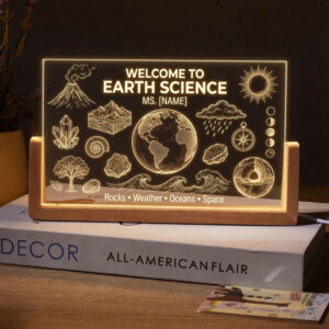 Personalized Earth Science Teacher Desk Name Plate with LED Base