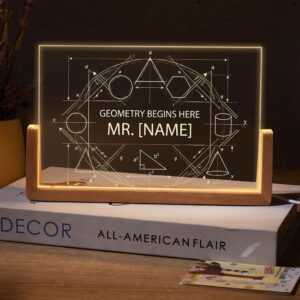 Personalized Geometric Shapes Math Teacher Desk Name Plate with LED Base