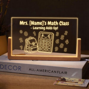 Personalized Cute Calculator Math Teacher Desk Name Plate with LED Base