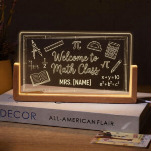 Personalized Classic Math Classroom Teacher Desk Name Plate with LED Base