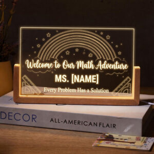 Personalized Rainbow Solution Math Teacher Desk Name Plate with LED Base
