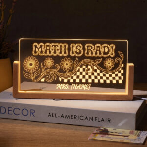 Personalized Retro Floral Math Teacher Desk Name Plate with LED Base