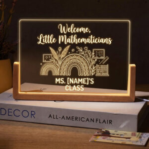Personalized Boho Little Mathematicians Teacher Desk Name Plate with LED Base