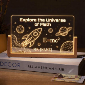 Personalized Rocket Space Math Teacher Desk Name Plate with LED Base