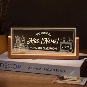 Personalized Vintage Classroom Math Teacher Desk Name Plate with LED Base