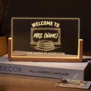 Personalized Bookshelf Math Teacher Desk Name Plate with LED Base