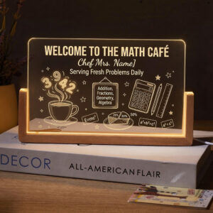 Personalized Math Cafe Teacher Desk Name Plate with LED Base