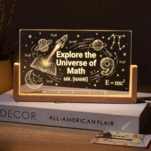 Personalized Space Universe Math Teacher Desk Name Plate with LED Base