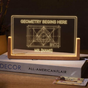 Personalized Geometric Blueprint Math Teacher Desk Name Plate with LED Base