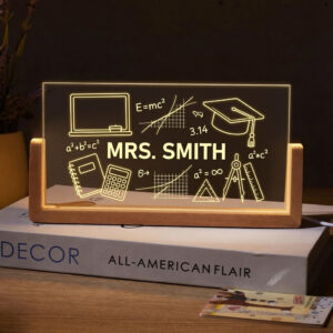 Personalized Math Icons Teacher Desk Name Plate with LED Base