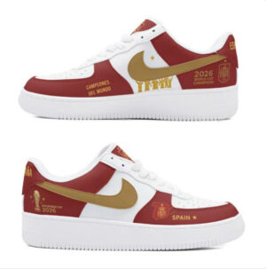 Spain 2026 World Cup Champions Air Force 1 Shoes Sneakers for Soccer Fans