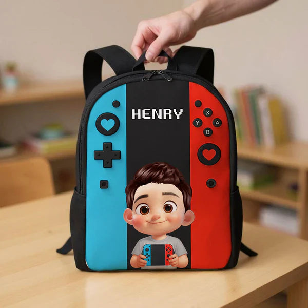 Custom Printed Blue and Red Gamer Controller Backpack for Students with Personalized Name 4 Custom Printed Blue and Red Gamer Controller Backpack for Students with Personalized Name - Image 4